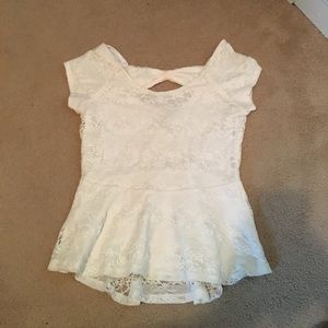 White lace shorts sleeve shirt