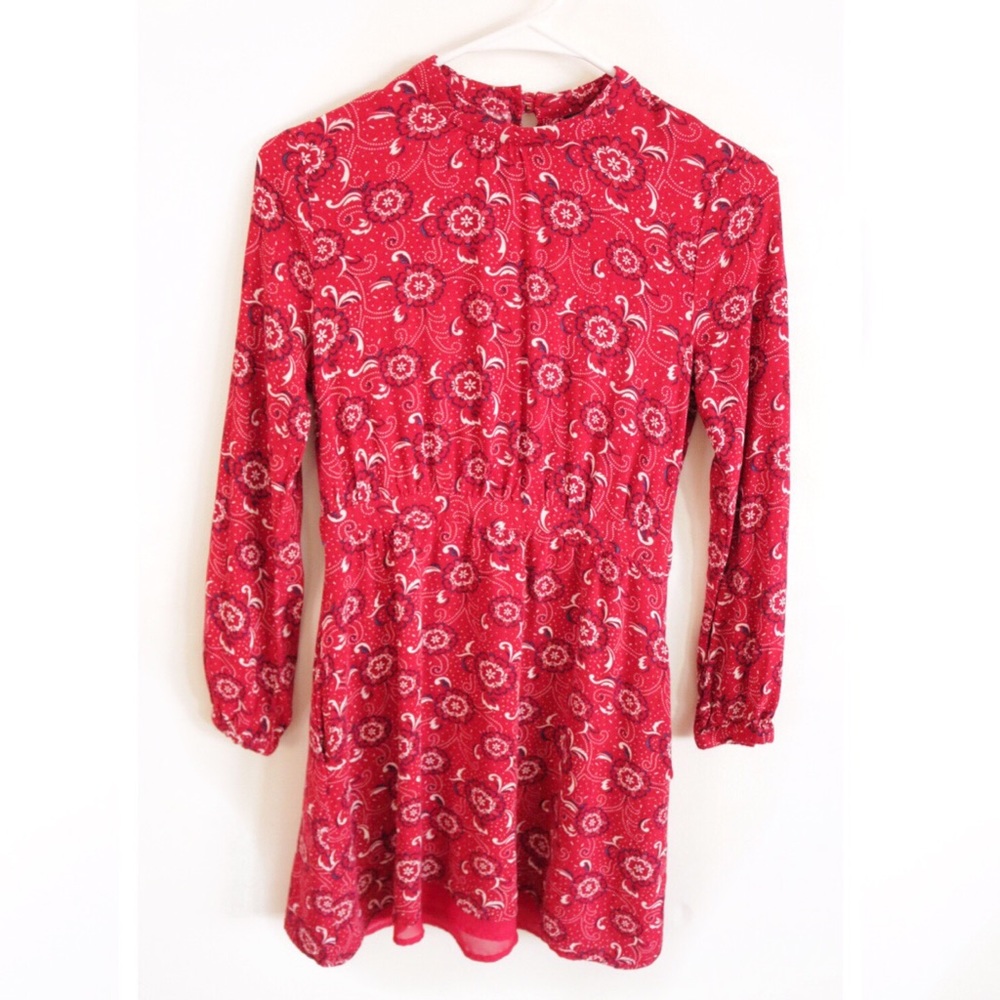 Red Long Sleeve Mini Dress