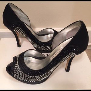 Caparros Jaylan Black Satin Evening Platform Heels