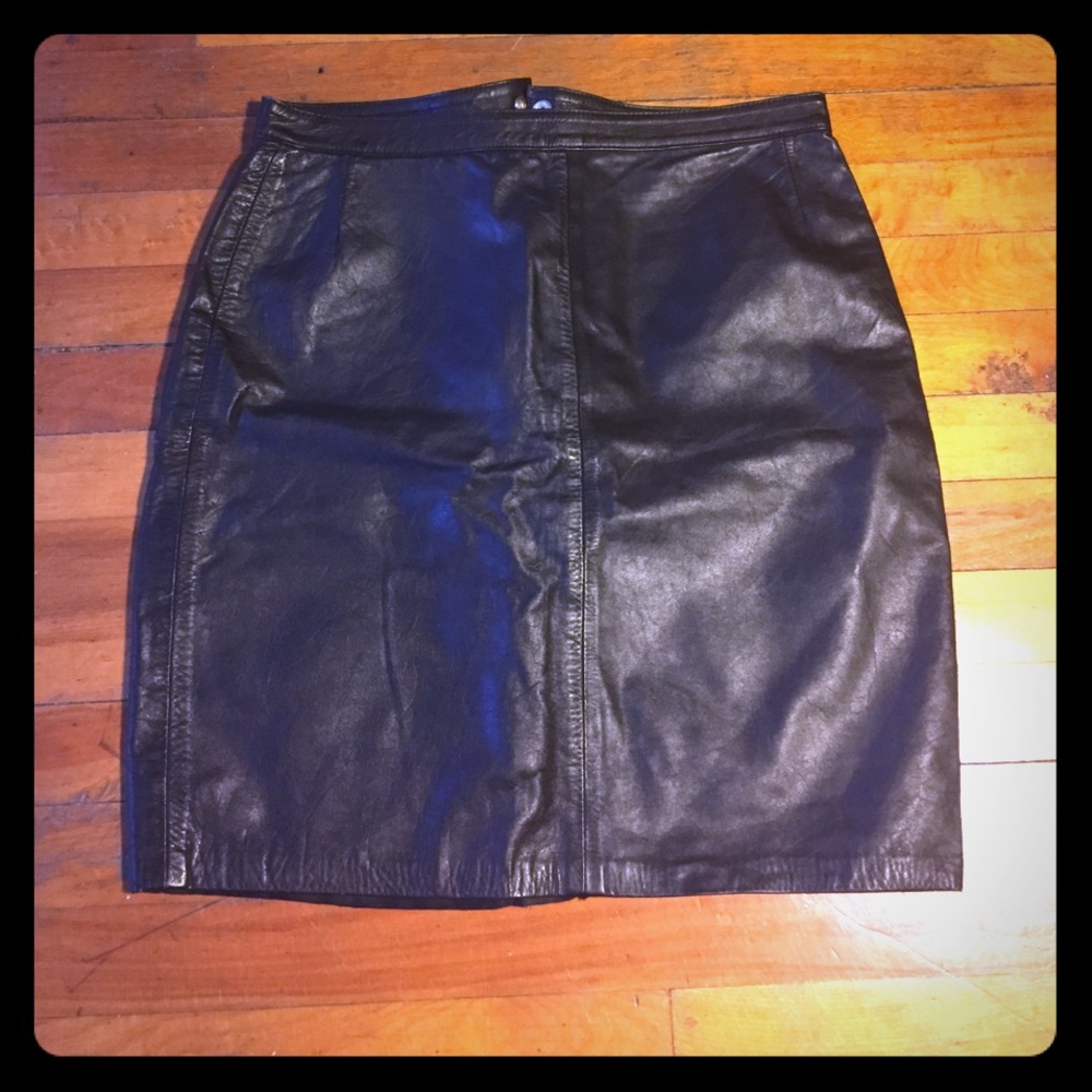 Vintage Black Leather Pencil Shirt