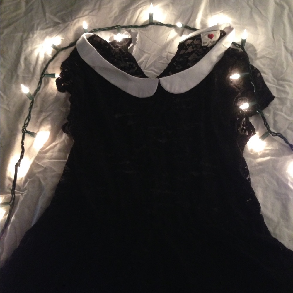 Black lace blouse with white collar