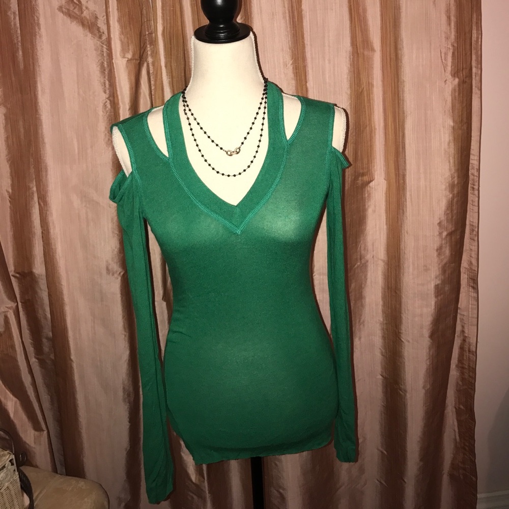 Bailey 44 green cold shoulder shirt, size XS