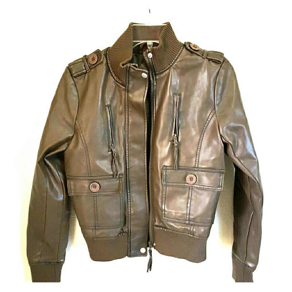 Brown, vegan leather jacket