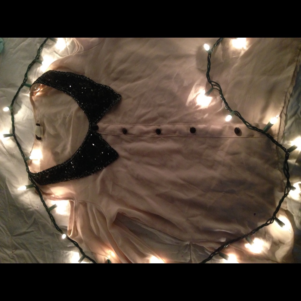 Off the shoulder top with black rhinestone collar