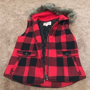 Black and Red checkered hooded vest