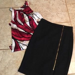 Skirt and sleepless blouse.