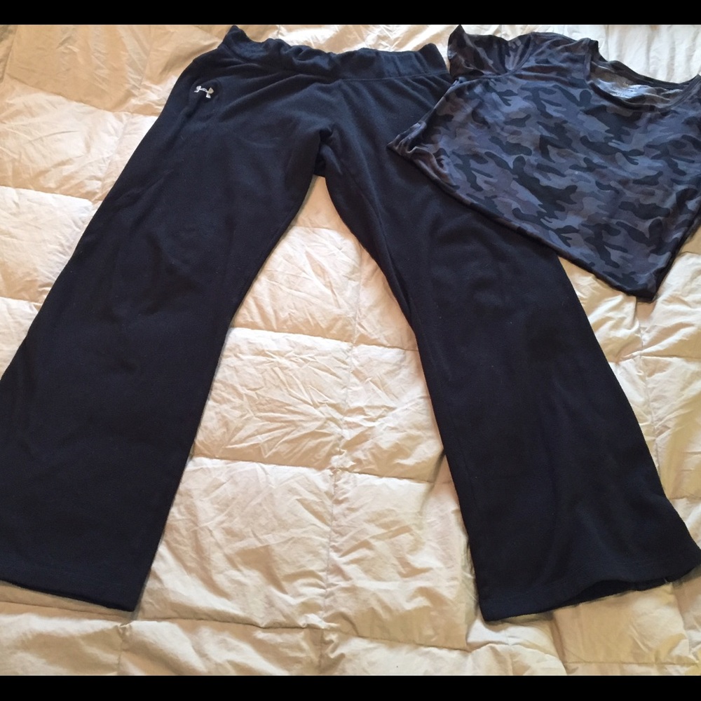 Under Armor Fleece Pants & Danskin Camoflauge Top
