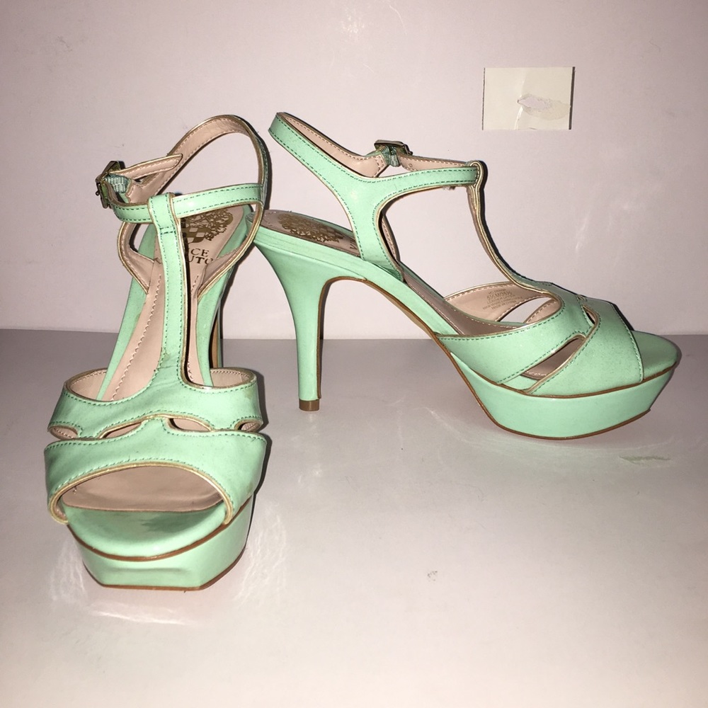 Vince Camuto Mint and Gold Heels