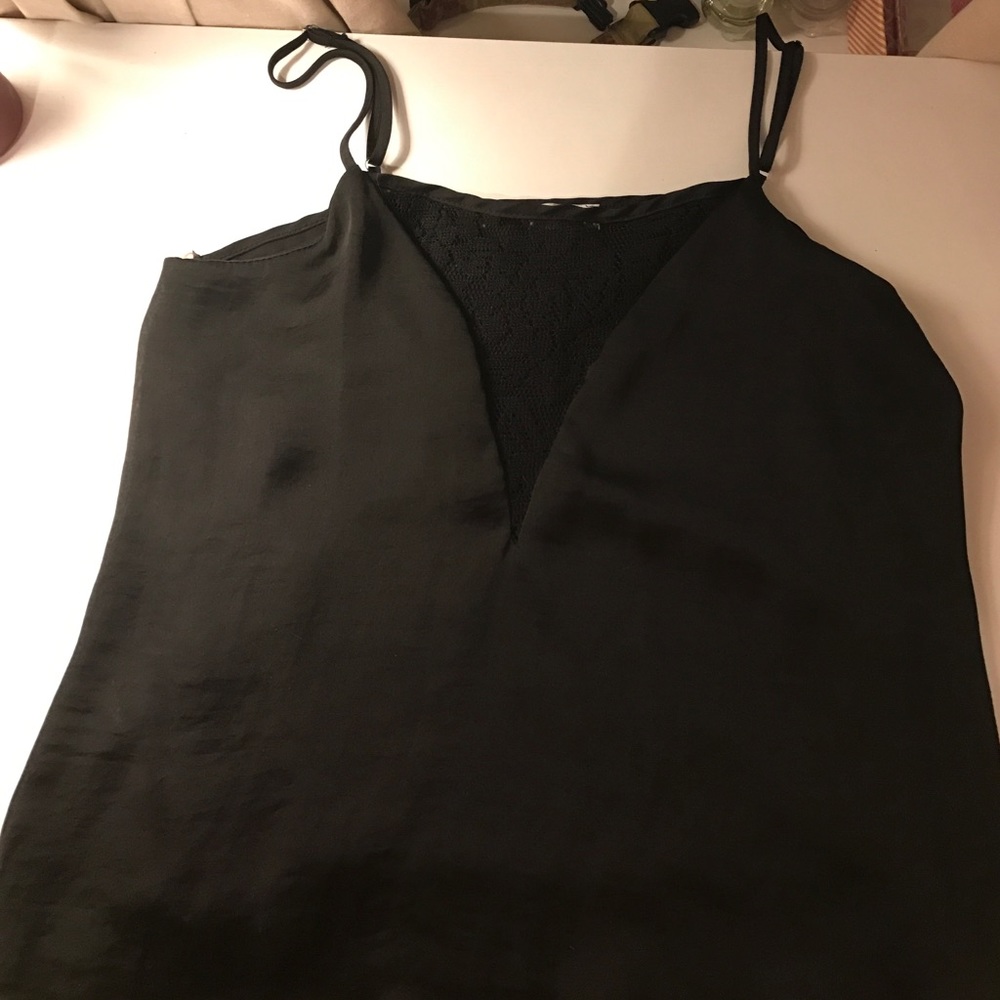 Black sheer tank top with lace detail