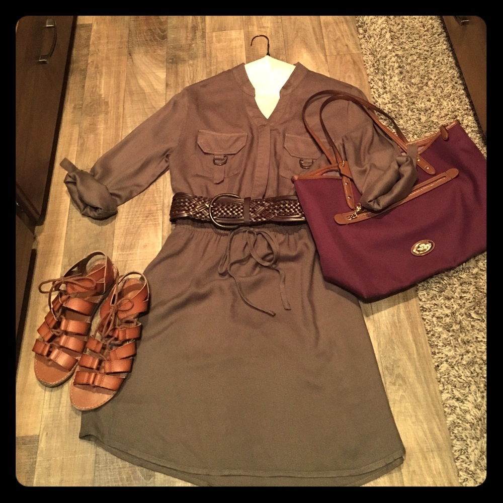 Cute Olive Green Shirt Dress
