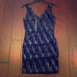 Elegant dark blue cocktail dress