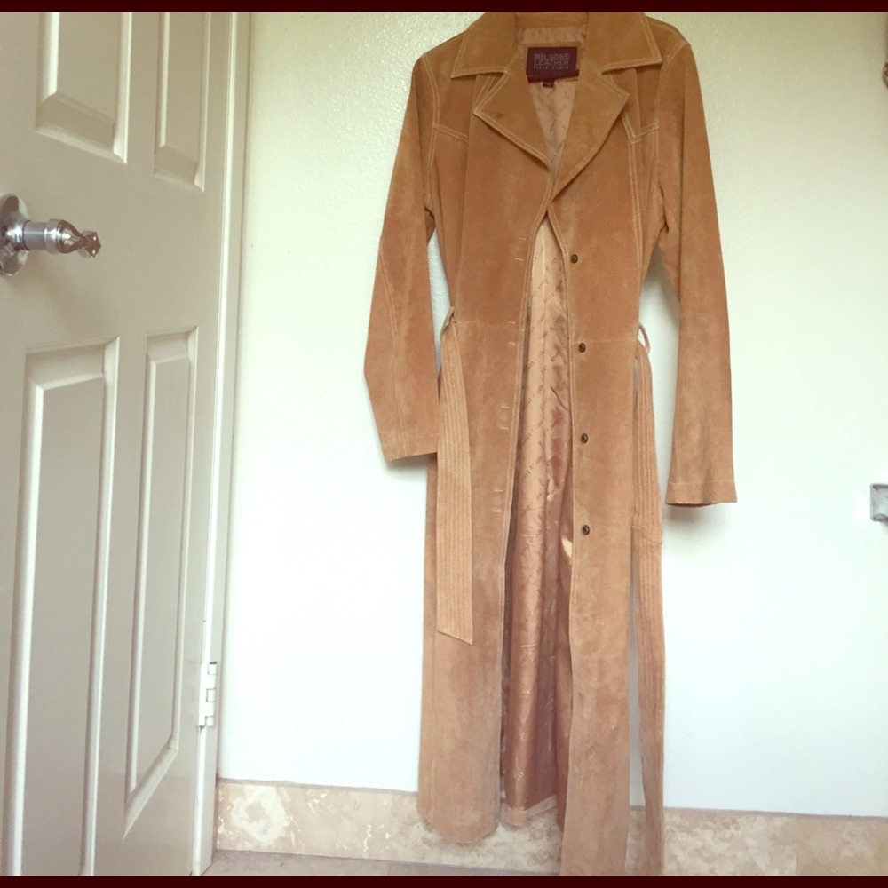 Wilson's Leather light brown suede trench coat