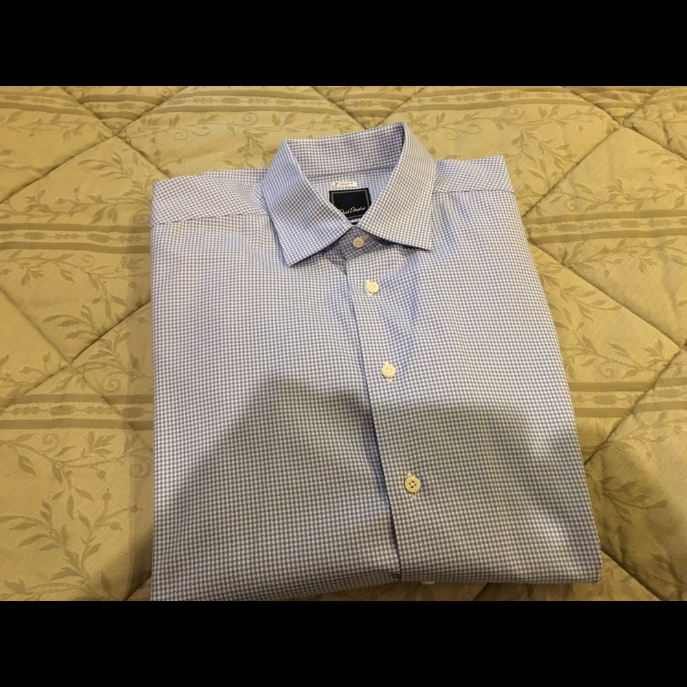 David Donahue  light blue micro check size L shirt