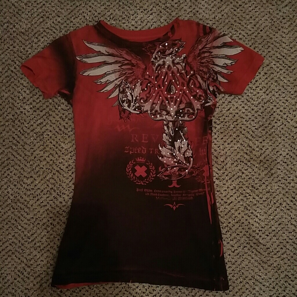 Red Archaic Affliction shirt w/bling
