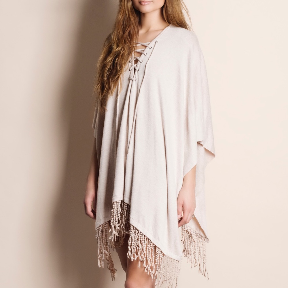 1DAYSALE Lace Up Fringed Tunic Top - Picture 2 of 3