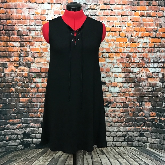 🚫 SOLD Last One! Black Lace Up Knit Dress (M) - Picture 2 of 10