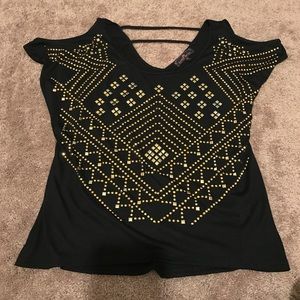 Black shirt with gold accent