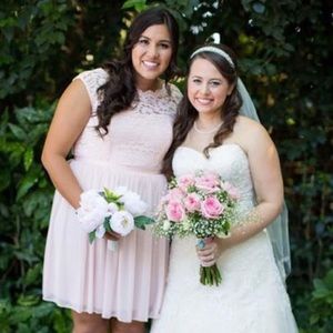 Blush Davids Bridal bridesmaids dress