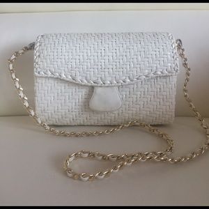 White woven leather shoulder bag