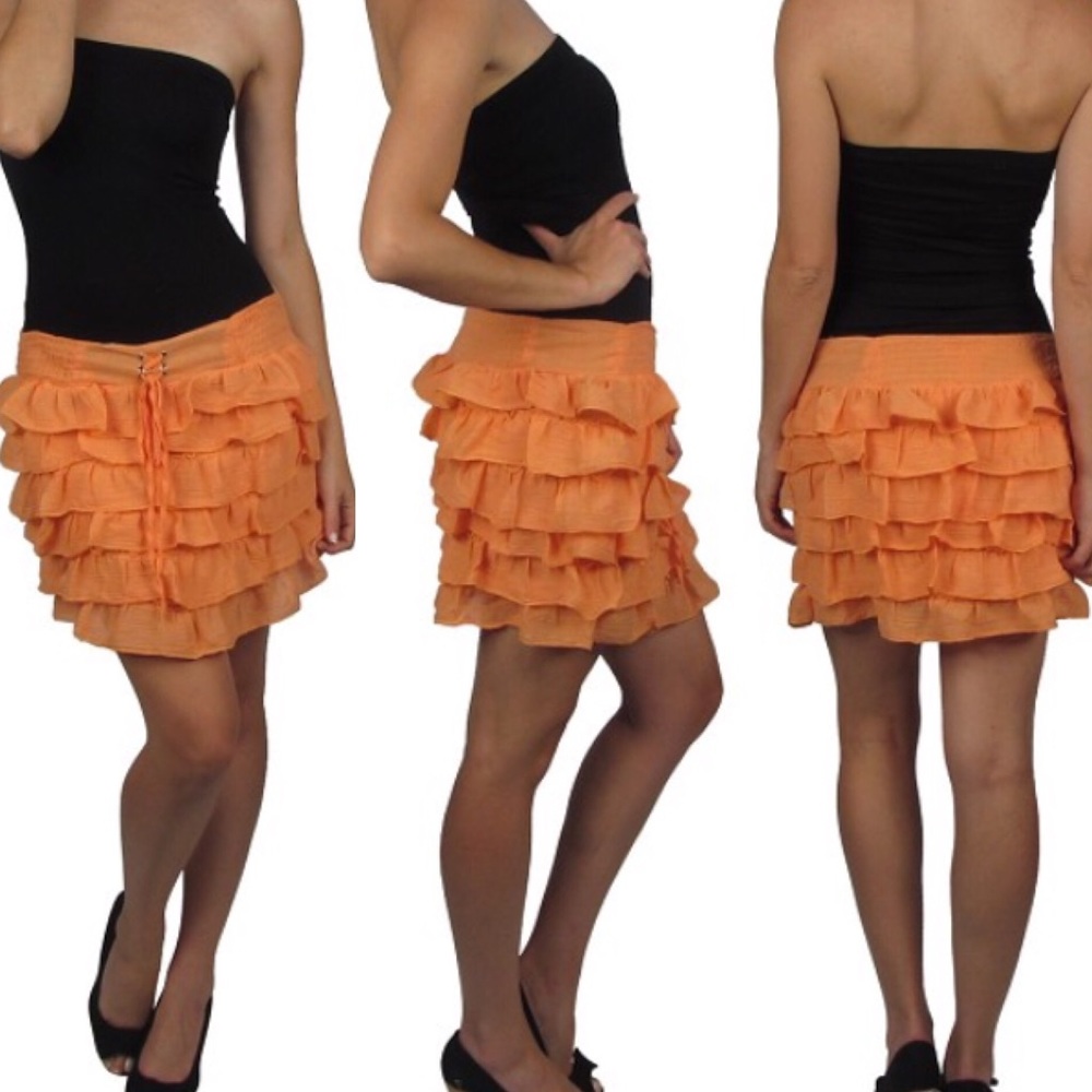 🆕🍄Orange Basic Ruffle Short Skirt - Picture 3 of 7