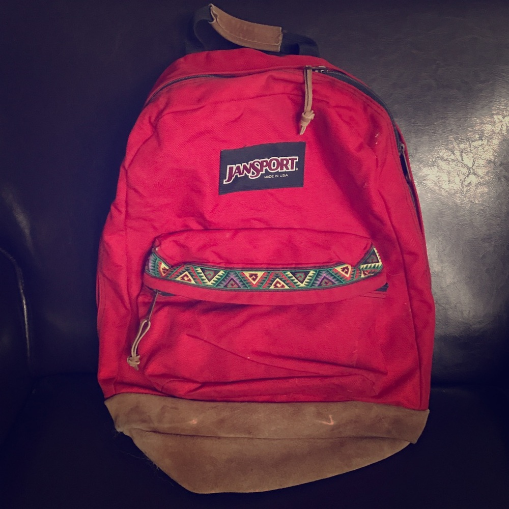 Vintage Jansport Leather/Canvas Aztec Backback