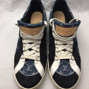 Louis Vuitton Denim Leather Suede Blue Sneakers