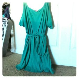 Teal cold shoulder dress