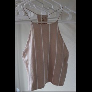 Nude halter top with white stripes