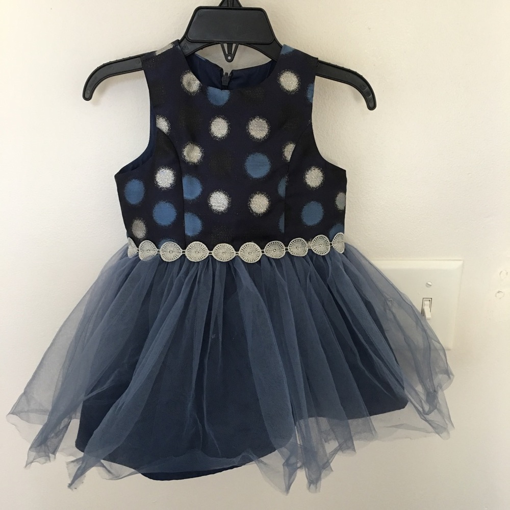 Pippa and Julies Girls Navy and Silver Dress