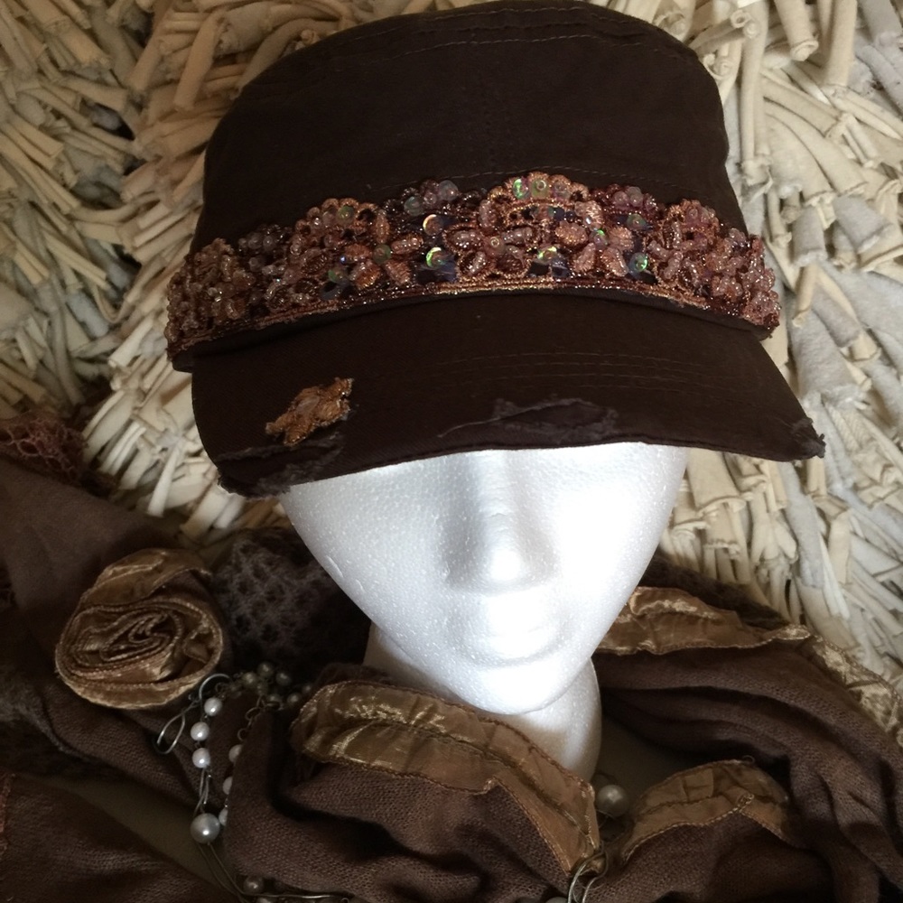 🌸DISTRESSED CADET BROWN HAT WOMANS VINTAGE👒👠🌸