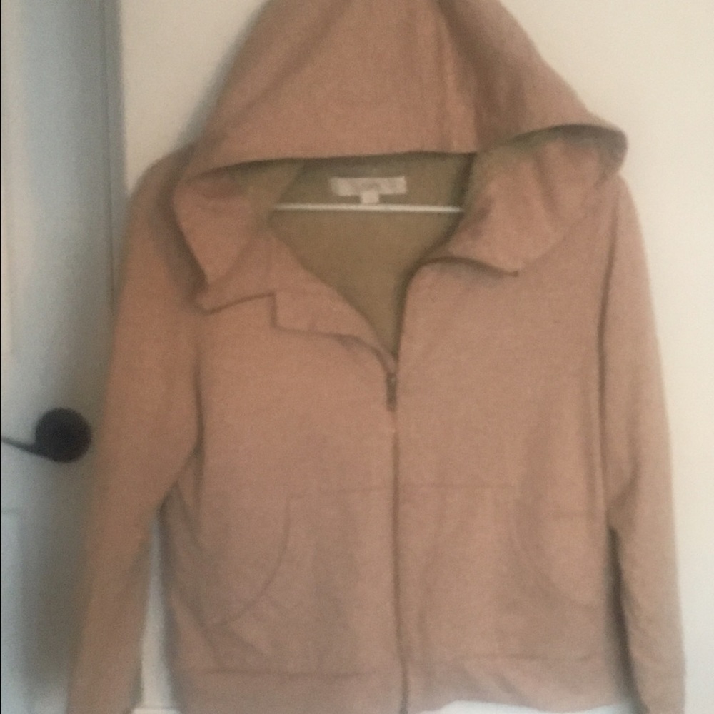 Zippered Short Sweatshirt with Hood - Khaki