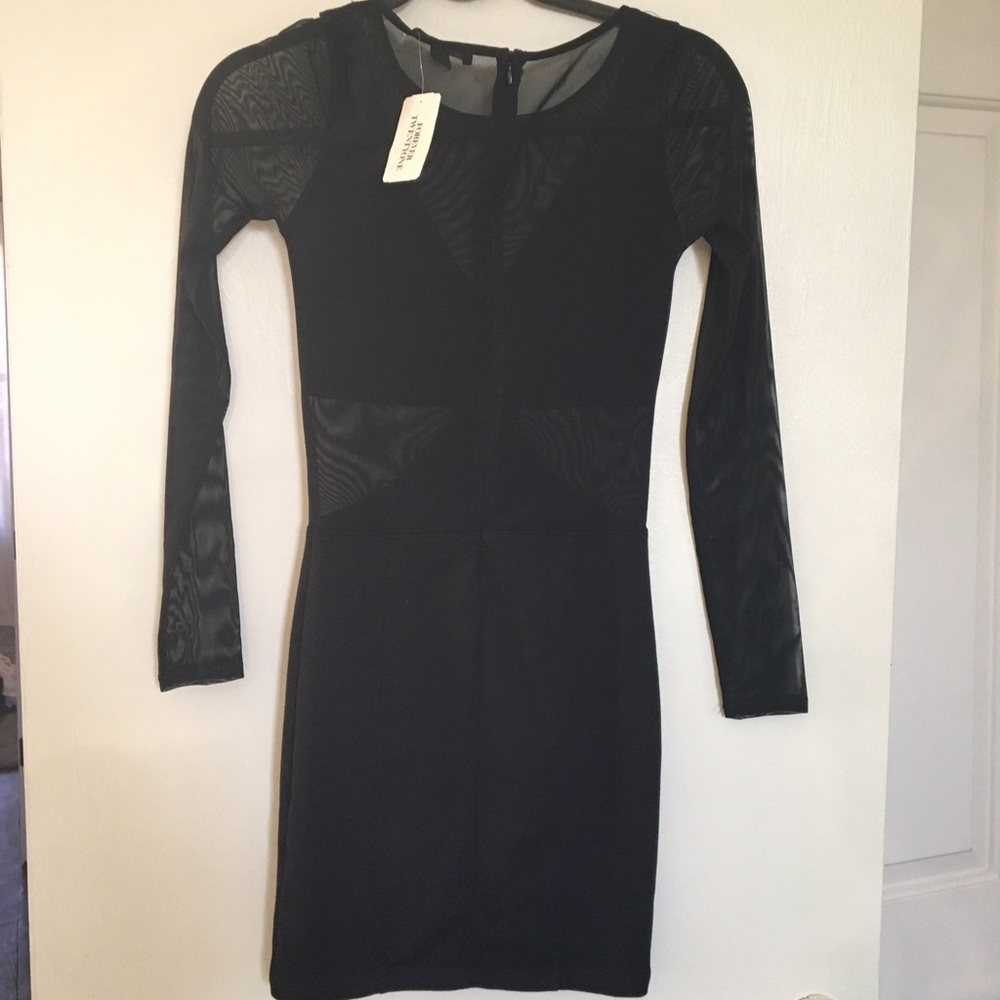 Black bandeau dress with sheer cut outs