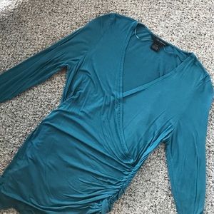 Turquoise wrap-knit top w/ gathered side, XL