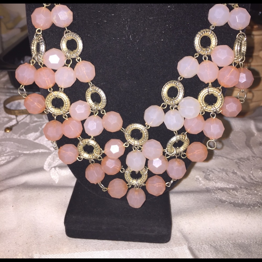 Silver ring and pink bauble thick necklace