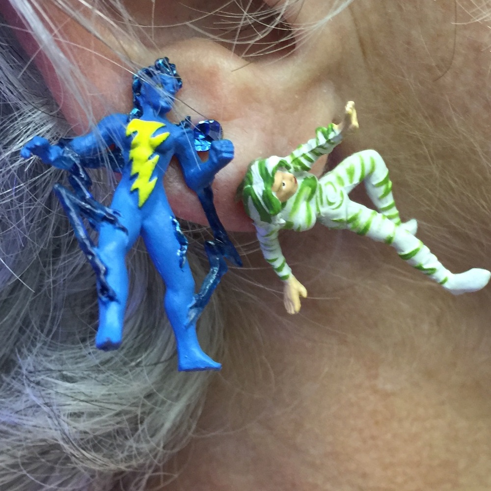 Heroclix Superhero pierced earrings. 2 a pair.