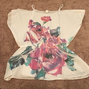White flowery flowy top