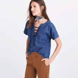 NWT Madewell lace up denim blouse