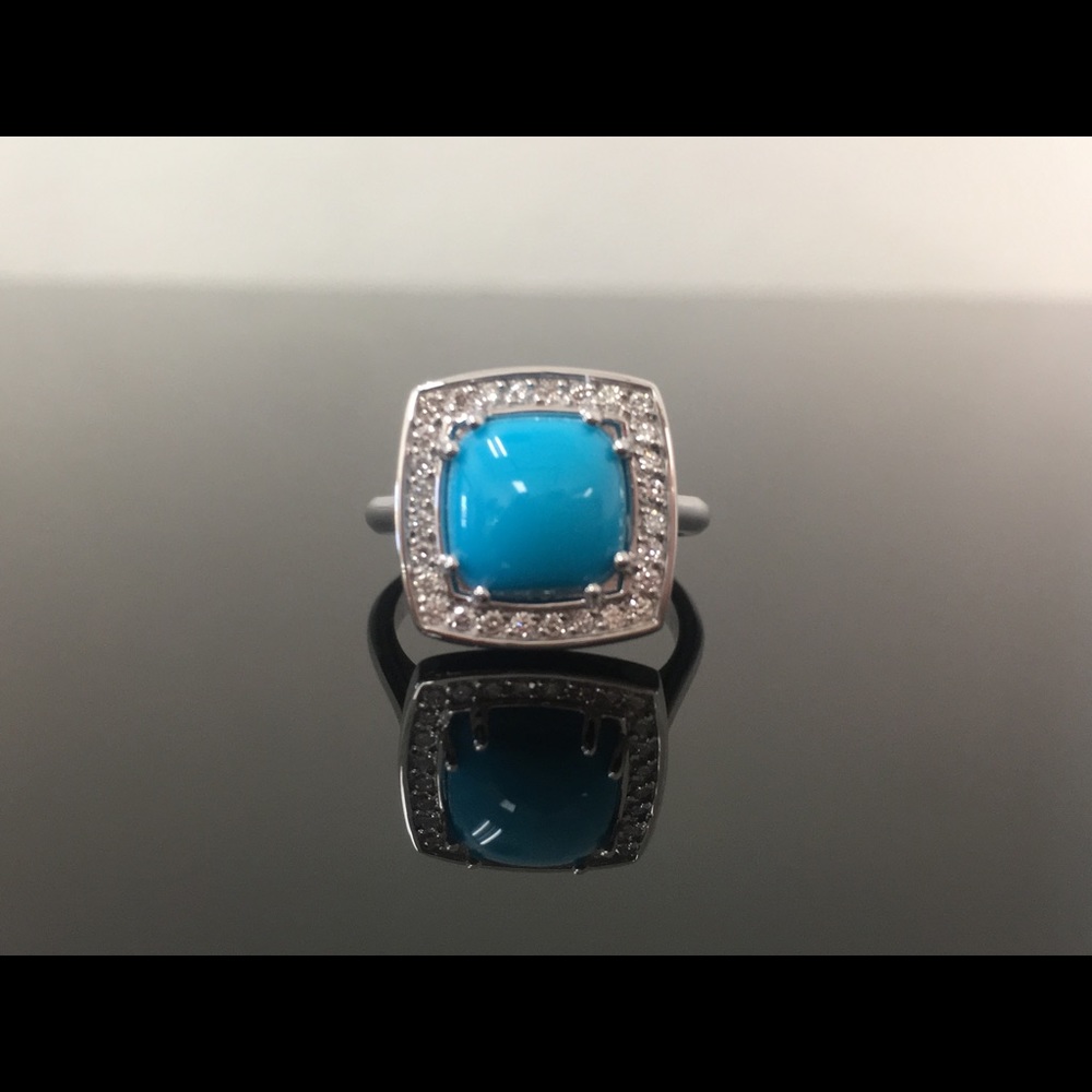 14k White Gold Genuine Diamond and Turquoise Ring
