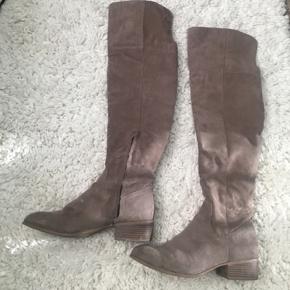 Gray thigh high flat boots