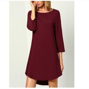 red 3/4 sleeve shift dress