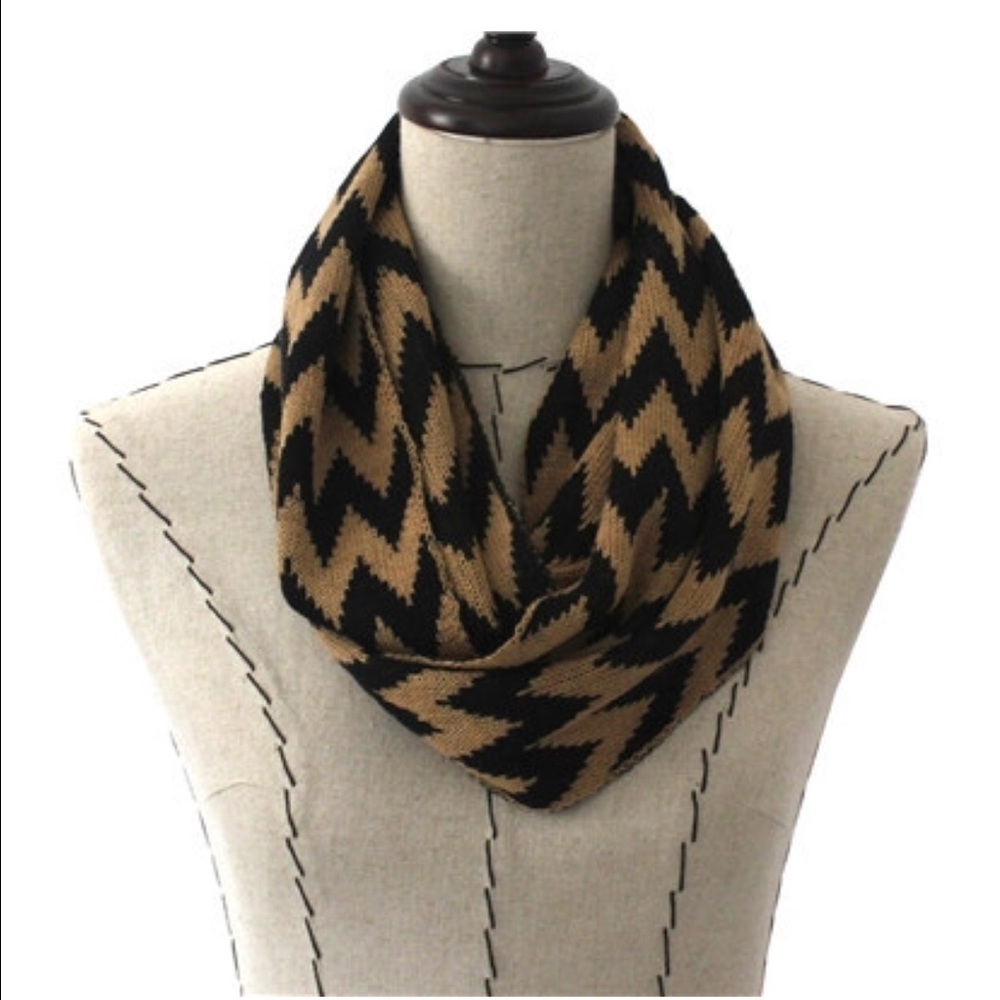 Tan and Black Chevron Infinity Scarf