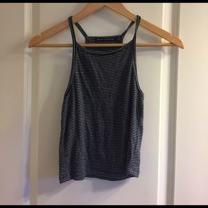 Brandy melville navy striped halter neck crop top