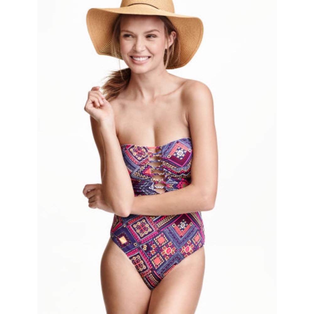 H&M Bandeau Aztec One-Piece Swimsuit - size 6 NWT