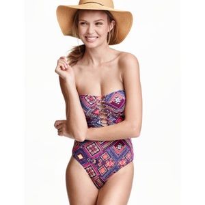 H&M Bandeau Aztec One-Piece Swimsuit - size 6 NWT