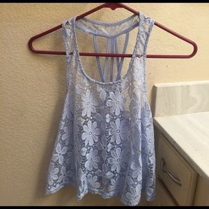 Blue Floral Lace Strappy Tanktop