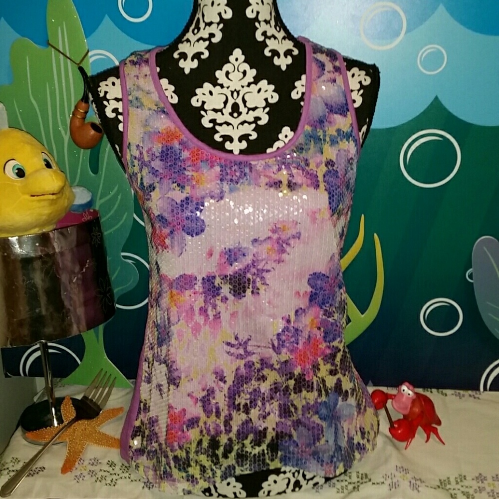 Sequin watercolor flower racer back tank