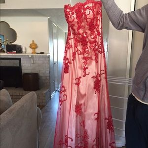 Prom Dress Red Vintage embroidery