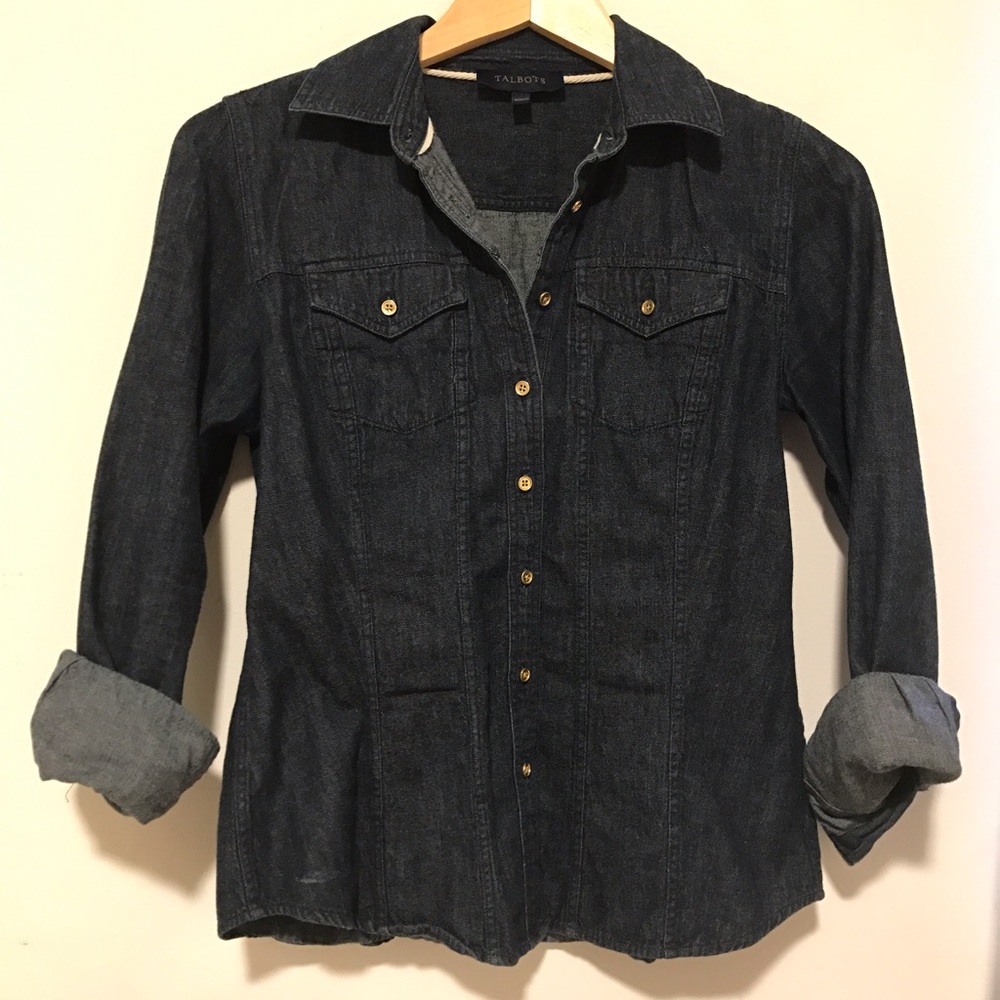 Talbots Dark Denim Fitted Button-up