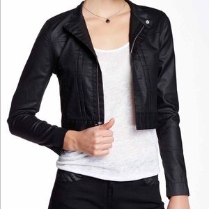 Moto Cropped Coated Denim Jacket
