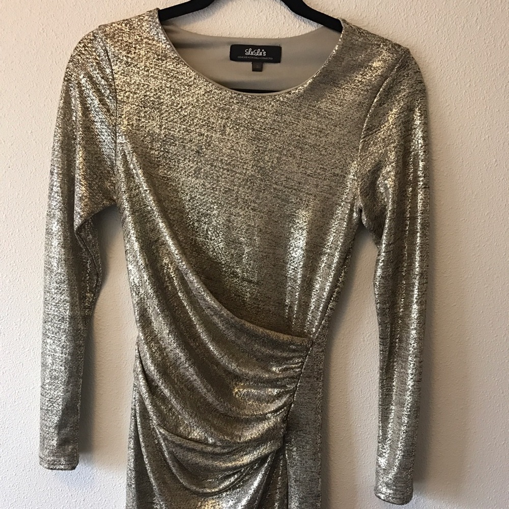 Long Sleeved Short Gold Dress